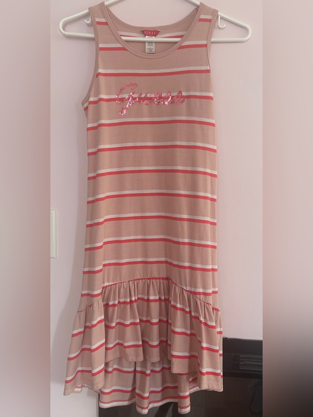 Guess Girls Pink Striped Sleeveless Ruffle Dress